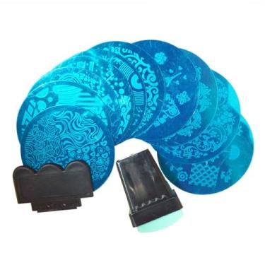Imagem de SagaSave Conjunto de 10 peças de placas de estampagem de carimbos de arte de unhas + kit de design de carimbo de ferramentas, modelos de manicure ferramentas de arte de unhas (verde)
