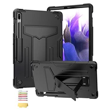 Imagem de UUcovers Capa para Galaxy Tab S8 Plus/S8+ de 12,4 polegadas (2022) e S7 FE 2021 e S7 Plus/S7+ (2020) (SM-X800/T730/T970) com suporte de policarbonato rígido à prova de choque capa híbrida resistente e resistente, preta