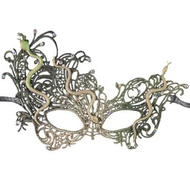 Imagem de Zinniday Green Lace Masquerade Mask - Shiny Multicolored Rhinestone Snake Mask for Couples, Women and Men Gatsby Renaissance Festival Party Mardi Gras Evening Prom Ball
