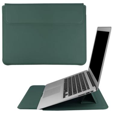 Imagem de HoYiXi Capa de couro PU compatível com MacBook Pro 14 2021/HUAWEI MateBook 14 2021/HP Chromebook 14 polegadas/Dell Latitude 14/13,5 polegadas Surface Laptop 3, bolsa verde escuro