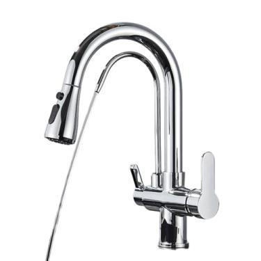 Imagem de Torneira com filtro de água, torneiras de cozinha, torneira com filtro de alça dupla, misturador, rotação de 360 graus, torneiras com recurso de purificação de água, polimento cromado