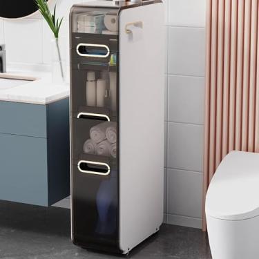 Imagem de Armário de piso de banheiro de 4 camadas com torre de gavetas de armazenamento, armário de armazenamento de papel higiênico fino de grande capacidade com rodas Torre de cômoda estreita para