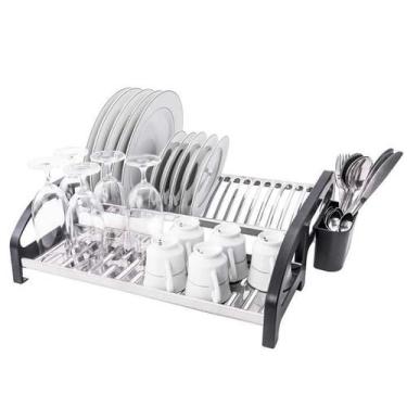 Imagem de Escorredor 20 Pratos Inox Cama Preto - Domum