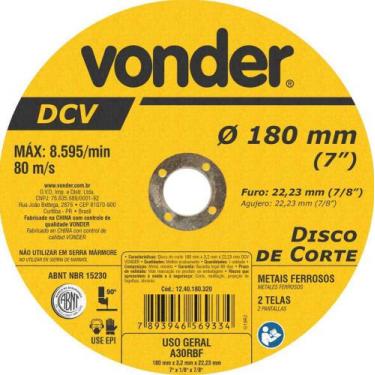 Imagem de Disco de Corte 180,0X3,2X22,23 DCV - Vonder