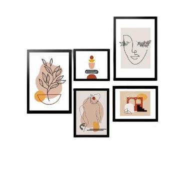 Imagem de Kit 5 Quadros Molduras Pretas Mulher Minimalista Silhueta - D'Cora
