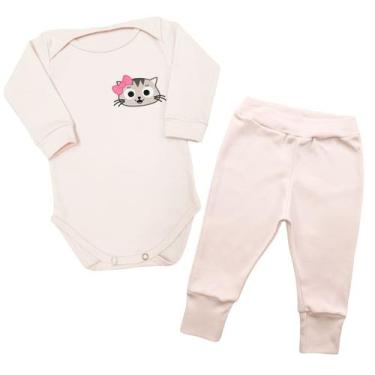Imagem de Conjunto Bebê Body + Calça Gatinha Laço Pink Manga Longa  - Generic, P