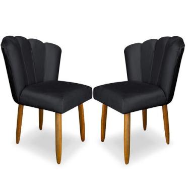 Imagem de Kit 2 Cadeiras Pétala Veludo Cinza Escuro Decorativa, Poltrona Sala de