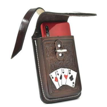 Imagem de Bainha Porta Celular De Couro Rústica De Carta Artesanal - Atrevidu's 