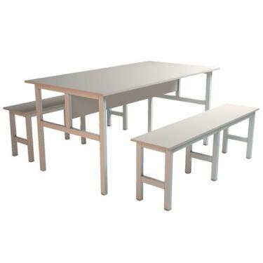 Imagem de Mesa Refeitório 6 Lugares com 2 Bancos Metal Wood Design