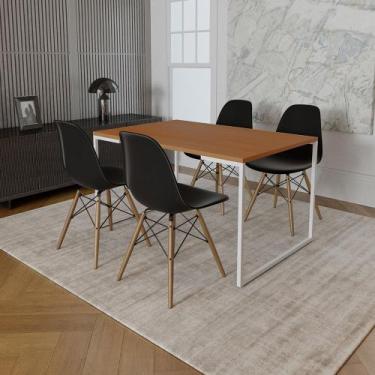 Imagem de Mesa Industrial Base Ferro Branco Tampo 137x90 Canela 4 Cadeiras Eames