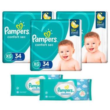 Imagem de Kit Pampers Fraldas Confort Sec XG com 102 Unidades + Toalhinhas Umede