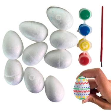 Imagem de Ovinho Brinquedo Páscoa Pintura Isopor+ Tinta Guache Pincél - Lolita