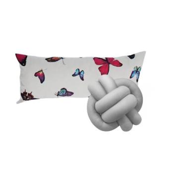 Imagem de Kit Luxo Casa 1 Almofada Baguete Borboleta + 1 Nó - Gabi Flor, Cinza