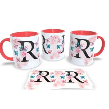 Imagem de Caneca Vermelha de Porcelana Personalizadas Alfabeto iniciais Nomes (R)
