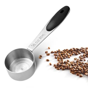Imagem de Molain Copo medidor de 1/8 (2 colheres de sopa/30 ml/30 cc/28.3 g) Copos medidores de metal de aço inoxidável, mini colher de medição com alça de silicone preto, utensílios de cozinha para cozinha e