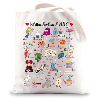 Imagem de G2TUP Bolsa Alice Tote Bag Wonderland Alphabet Shopping Bag Alice's Adventures Bolsa de ombro, Bolsa Alice, 14.96 inches x 13.77 inches x 0.39 inches