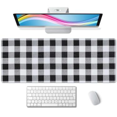 Imagem de Buffalo Check Xadrez Tapete de Mesa Preto e Branco Grande Mouse Pad Gaming Mousepad Extended XL Teclado Pad 80 x 30 cm Laptop Computador Mouse Tapete de Teclado para Decoração de Mesa de Escritório