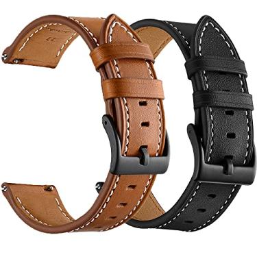Imagem de Olytop Pulseiras Galaxy Watch 3 de 45 mm/Pulseiras Galaxy Watch de 46 mm/Pulseiras Gear S3, pulseira de couro de 22 mm feminina e masculina para Smaung Galaxy Watch 46 mm/Gear S3 Frontier/Galaxy Watch 3 de 45 mm, preto + marrom