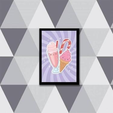 Imagem de Quadro Ilustrativo Sorvete E Milk Shake 45X34 Vidro Preta - Quadros On
