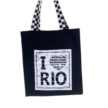 Imagem de Bolsa Ecobag 100% algodãoBlack I3 RIO alça xadrez - CARIOCA MAIS