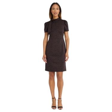 Imagem de Maggy London Vestido feminino elegante franzido midi manga cavada gola canoa vestido coquetel justo, Marrom escuro/preto, 44