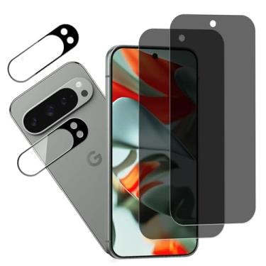 Imagem de HKKAIS [Pacote com 2-2 protetores de tela de privacidade projetados para Google Pixel 9 Pro XL filme de vidro temperado privado anti-espião, pacote com 2 unidades de película protetora de lente de