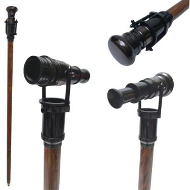 Imagem de Medieval Replicas Bengala de caminhada vintage preta com alça de latão para caminhada de madeira com alça de latão