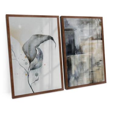 Imagem de Quadro Flor E Pinceladas Cinzas Abstrato Moderno Para Quarto - Bimper 