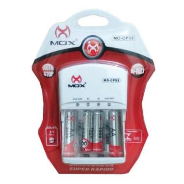 Imagem de Carregador De Pilhas Aa Aaa 9v Mox Bi-volt Auto Stop MO-CP53 C/4 Pilha