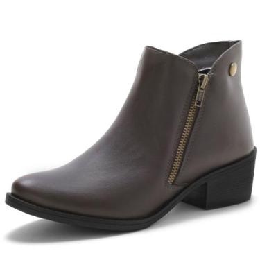 Imagem de Bota Bredeni Em Couro Cano Com Zíper Preto Sola Preta, 38, Café, Femin