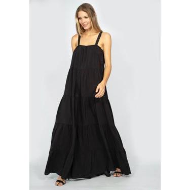 Imagem de Vestido Longo Goivira Viscose Camadas Preto - Amazonia Vital