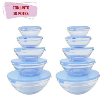 Imagem de Conjunto 5 peças vidro c/ tampa colorido cozinha - envio 24h - PRATICA