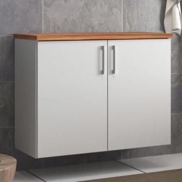 Imagem de Gabinete para Banheiro 80cm Mdf Nogal com Branco Paris - On Móveis