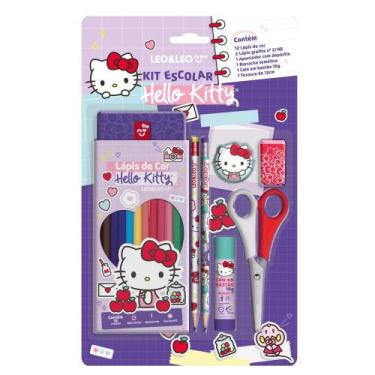 Imagem de Kit Lapis De Cor E Material Escolar Hello Kitty Itens Aula - Leonora