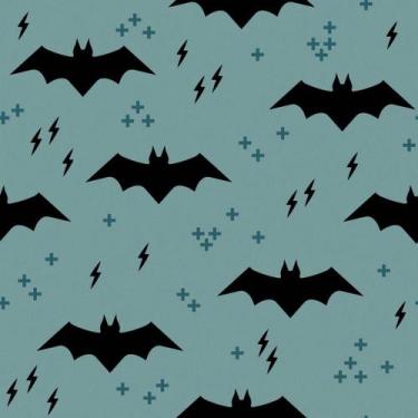 Imagem de Papel de Parede Decorativo Baby Morceguinhos Pretos com Fundo Verde Cl