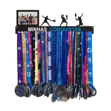 Imagem de Porta Medalhas Tennis quadro com foto minhas conquistas  20 Ganchos - 
