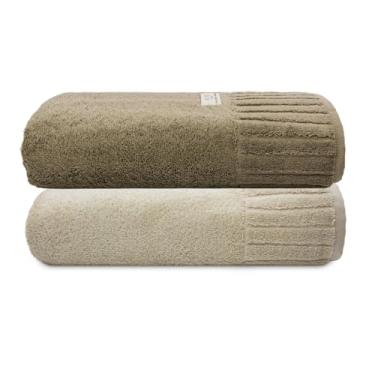 Imagem de Jogo Toalha De Banho Gigante Ele/Ela Velour 500g/m², 100% Algodão, 02 Peças 85cm x 150cm, Toque Super Macio, Aconchegante, Melhor Absorção, Moderno E Sofisticado (Marrom/Bege)