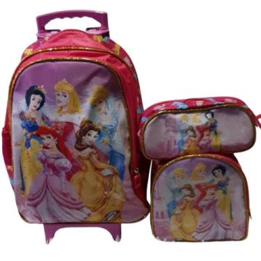 Imagem de Kit Mochila As Princesas Rodinha, Lancheira Térmica e Estojo - naciona