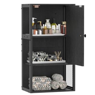 Imagem de NOVIMANGO Armário de parede de banheiro, armário de armazenamento de banheiro montado na parede, armário de remédios moderno preto, armário de armazenamento de parede de 3 camadas sobre o vaso