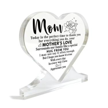 Imagem de XJCUG Presentes Doces para A Mãe, Poema Tocante para A Mãe, Melhores Presentes para A Mãe de Filha Ou Filho, Placa de Coração de Acrílico, Placa de Decoração de Coração de Acrílico (, Cor)