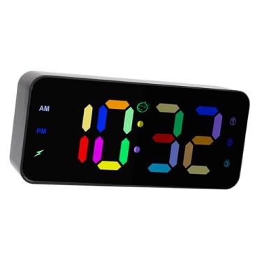 Imagem de Relógio Espelhado Rgb Com Display Led, Brilho, Porta Usb Dupla, Despertador Digital Com Mudança de Cor para Quarto de Estudo (Preto)