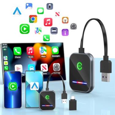 Imagem de Adaptador automotivo sem fio Android para Android 11+, adaptador CarPlay sem fio para iPhone iOS 10+, dongle USB sem fio CarPlay para carros com fio OEM CarPlay/Android Auto de 2016, conexão