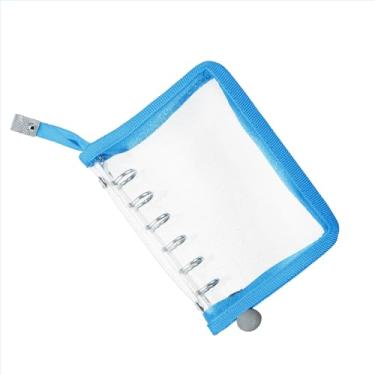 Imagem de PATIKIL A7 Capa de fichário transparente brilhante, protetor de folha solta de PVC macio, capa de caderno recarregável com zíper para pasta de caderno de reuniões faça você mesmo, azul