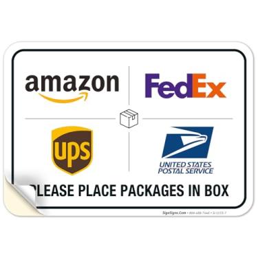 Imagem de Sigo Signs Placa de Entrega do Pacote, Instruções de Entrega FedEx Amazon Ups USPS Sign, 25x18 cm, Vinil Resistente ao Clima com Proteção UV, Pragmático