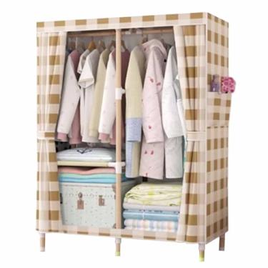Imagem de Guarda-roupa Armário de guarda-roupa resistente dobrável grosso madeira maciça montado oxford pano único tecido dormitório aluguel pano guarda-roupa armário