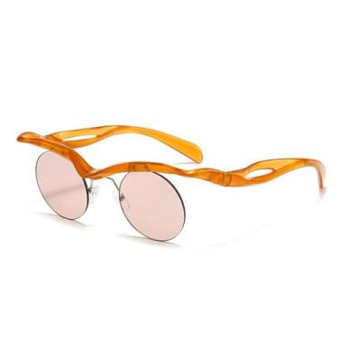 Imagem de Óculos de sol sem armação com corte de sobrancelhas, personalizado, armação pequena, circular, espelho oco, UV400, chá, tamanho único