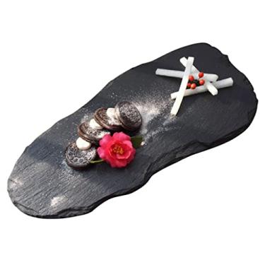 Imagem de Espaçoso Tábua de charcutaria preta Tábua de charcutaria de ardósia Bandejas e travessas de festa vintage Tábua de queijo Tábua de corte de pão para entretenimento Multifuncional