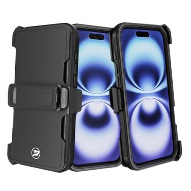 Imagem de Wireless PROTECH Capa compatível com Apple iPhone 16 (tamanho da tela 6,1 polegadas), coldre com clipe de cinto resistente com camada tripla de TPU e capa lisa de policarbonato (preta/preta)