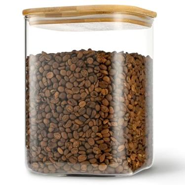 Imagem de D2scrma Vasilha de armazenamento quadrada de vidro hermético de 122 onças com tampa de bambu conjunto de potes de vidro de 1 galão (3600 ml) vasilha de cozinha grande para açúcar, farinha, b