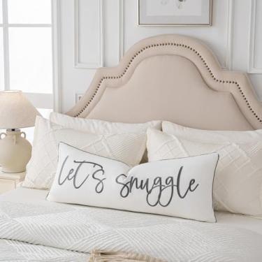 Imagem de Sunkifover Let's Snuggle Capas de almofada decorativas retangulares. Capa de almofada lombar bordada branca e cinza 35 x 91 cm para cama e quarto.